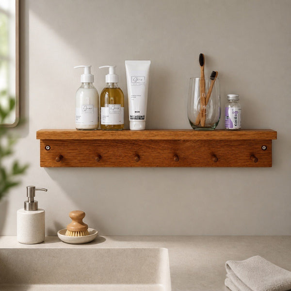Oak shelf with pegs