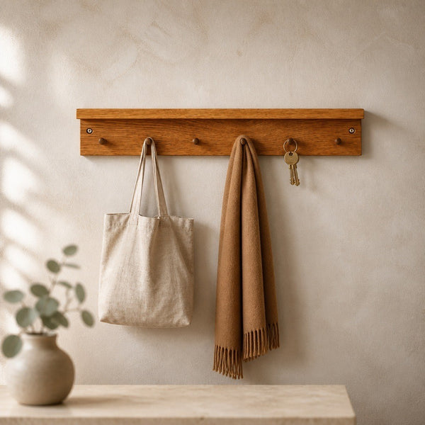 Oak shelf with pegs