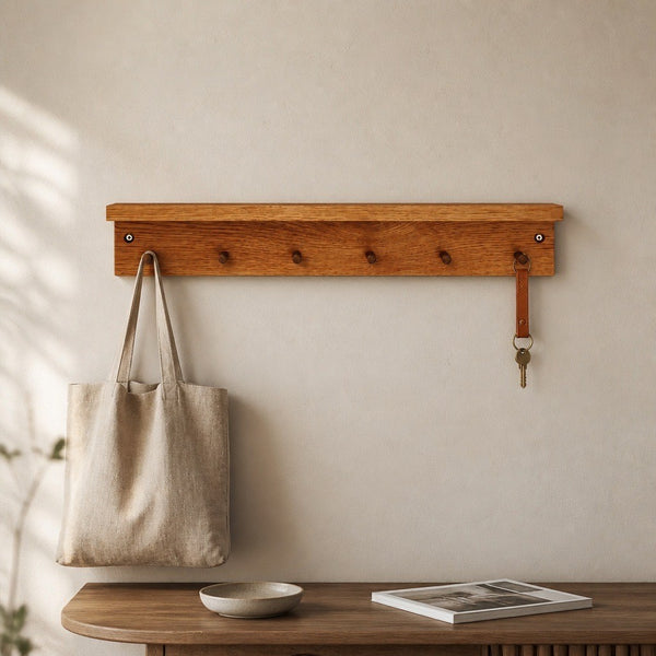 Oak shelf with pegs